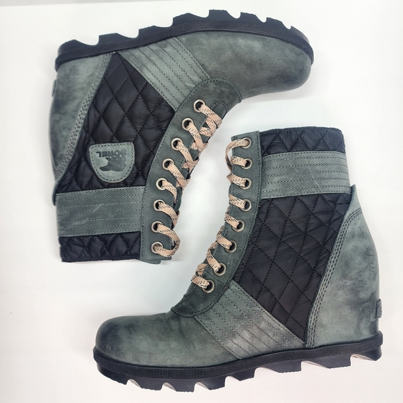 SOREL Lexie Wedge Felt Heel Dark Slate Leather Lace Up Boot Size 11 - Picture 11 of 15
